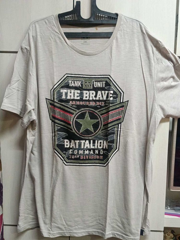 Grey Colour Printed T-shirt Mild Used