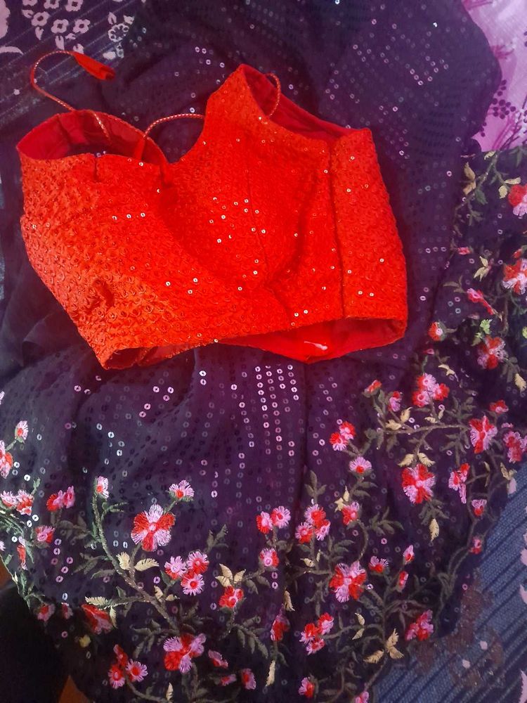 Black ND Red Sequin Saree