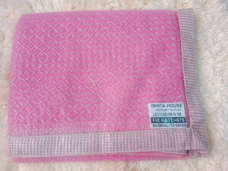 Pink Net Saree