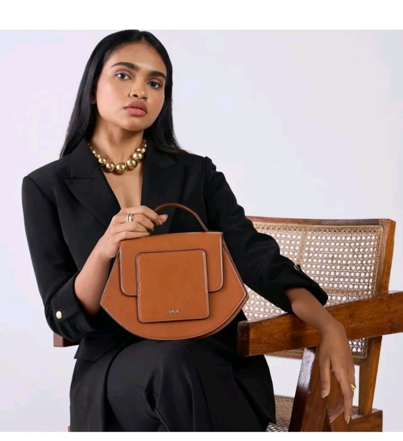 Iykyk Tan Solid Structured Multi Handle Sling Bag