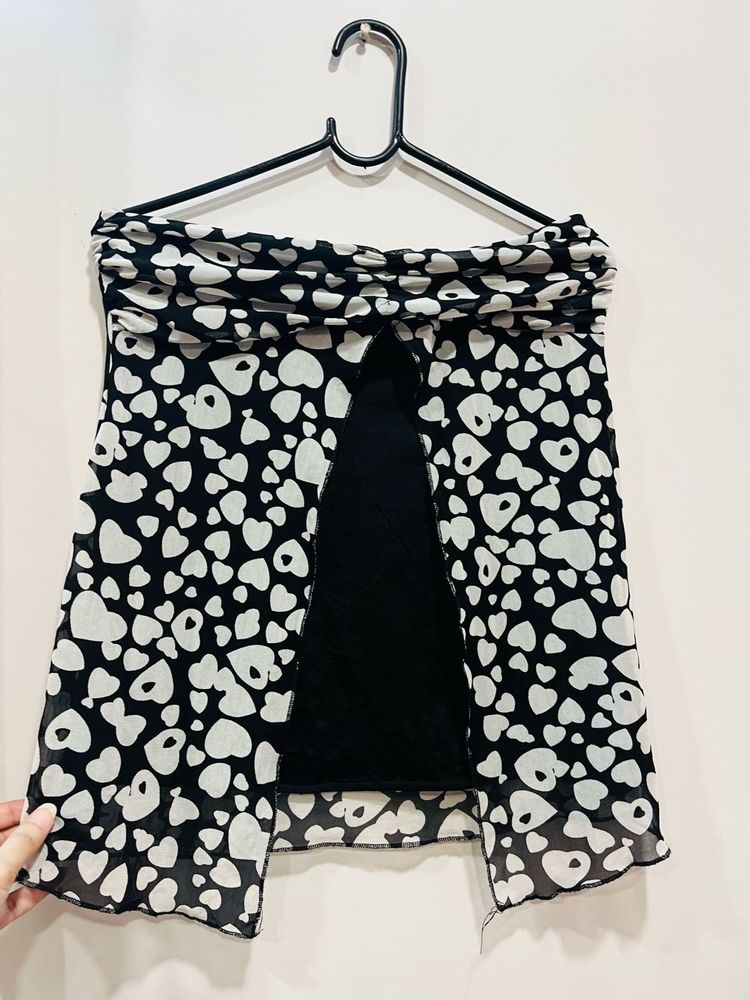 Black Heart Print Bustier Tube Top