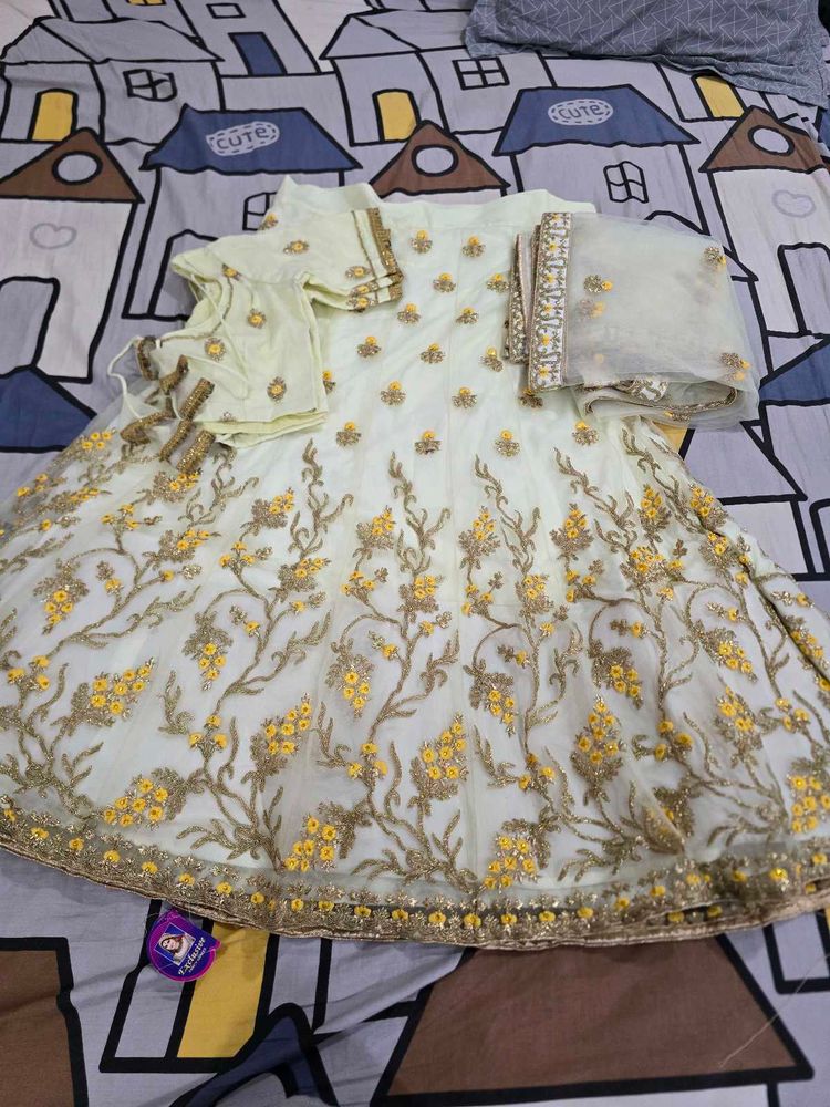 net lehanga with embroidery