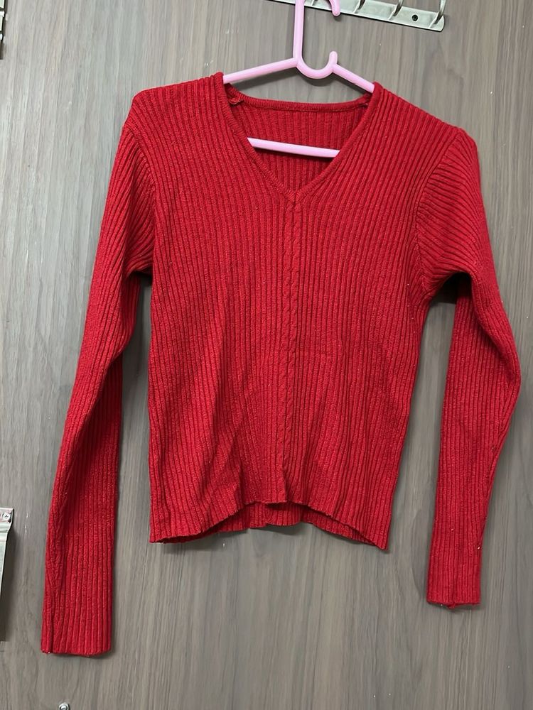 comfy warm woollen Red Knit Top for M &amp;L