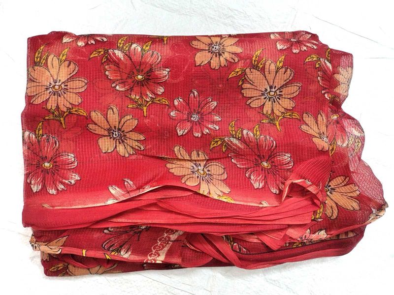 Red Floral Print Saree