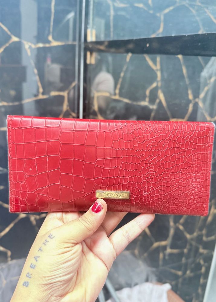 Red Croc Leather Wallet