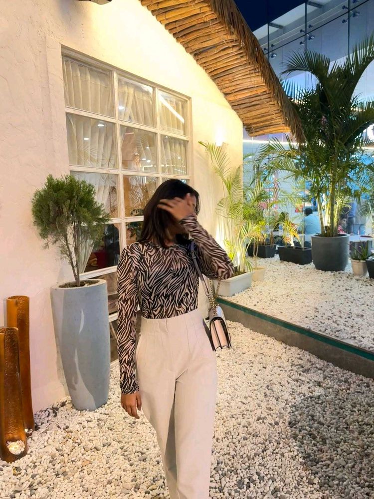 Animal Print Mesh Top