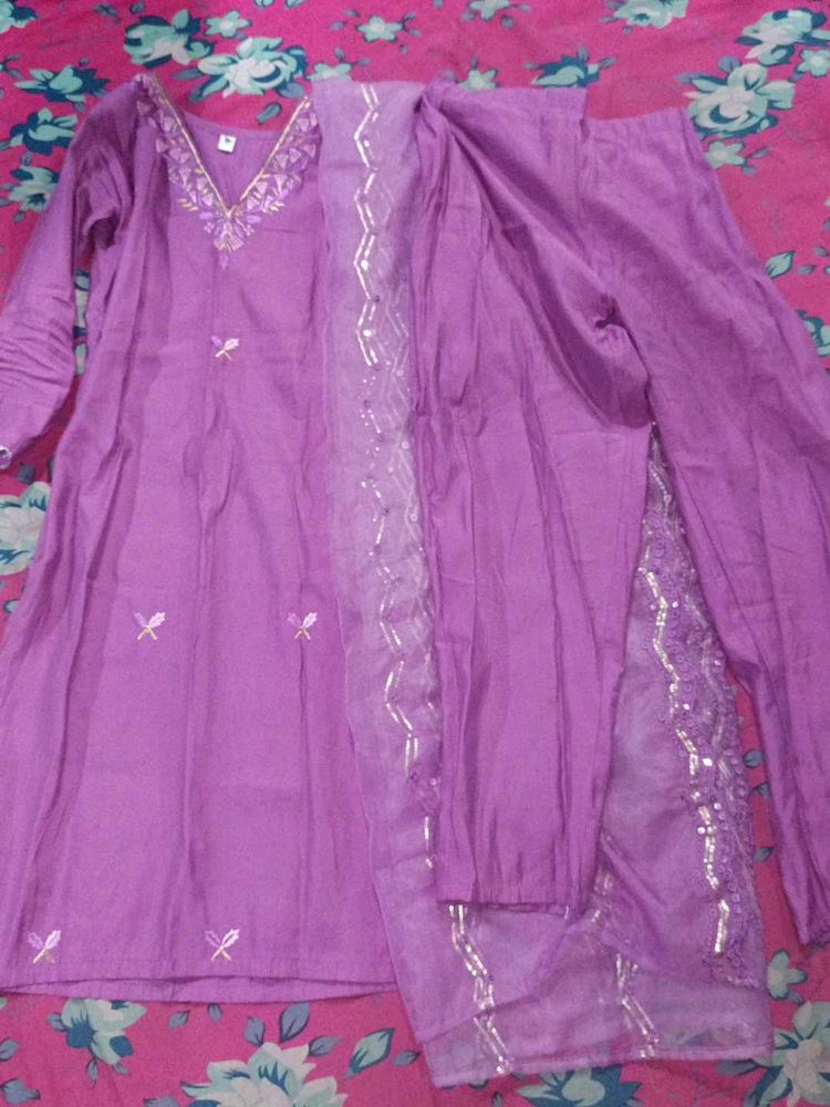Lavender Embroidered Kurta Set
