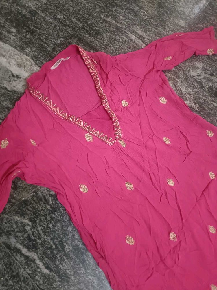 Pink Embroidered Kurta