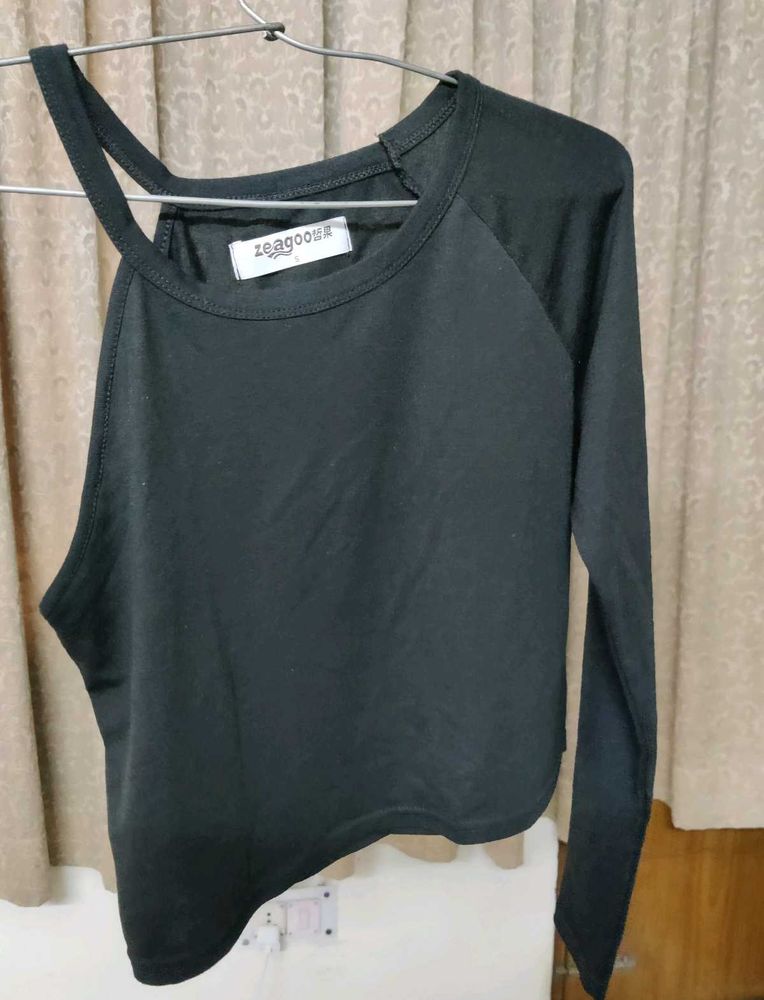 Zeagoo Black Asymmetrical Long Sleeve Top