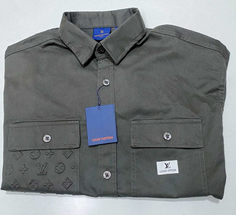 M-Louis Vuitton Double Pocket Grey Shirt For Men&#39;s