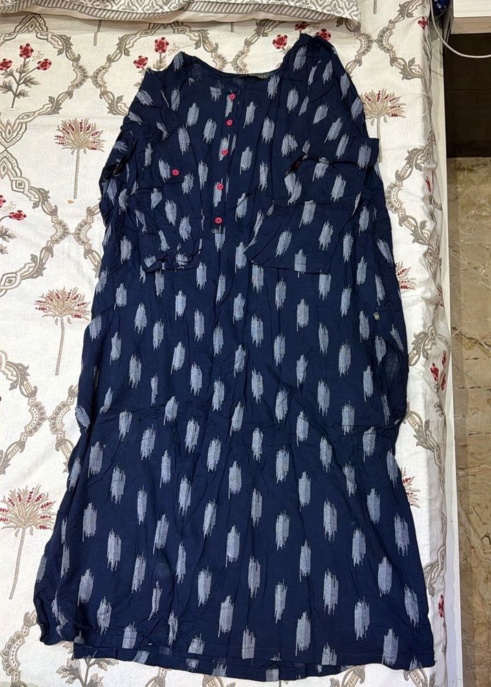 Blue Printed Kurta Dress