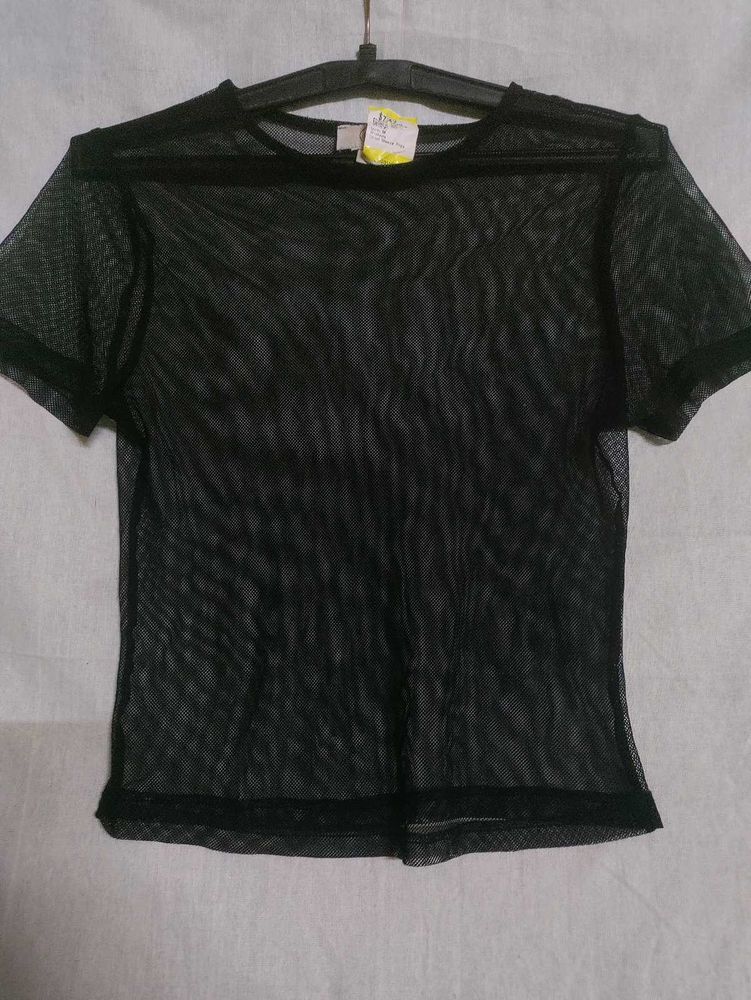 Black Mesh Top With Tag