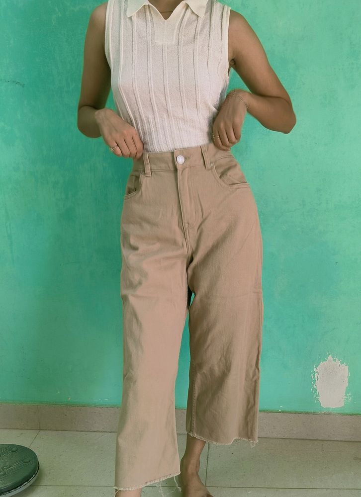 Korean Wide Leg Biege High Waisted Jeans🤍✨