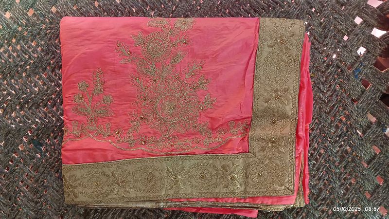 Elegant Pink Embroidered Saree