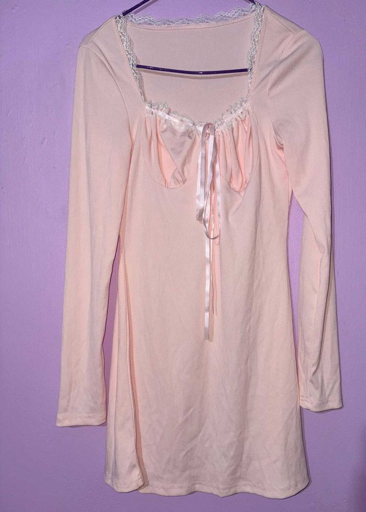 light pink long sleeve short dress SAVANA