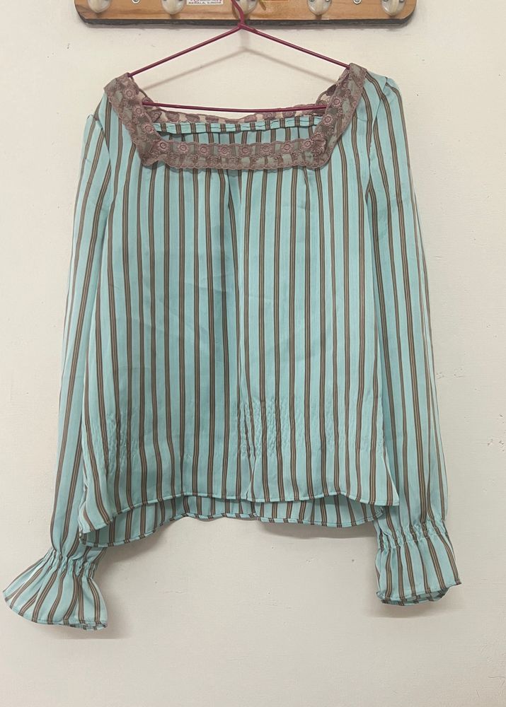 Striped Top with Lace Trim