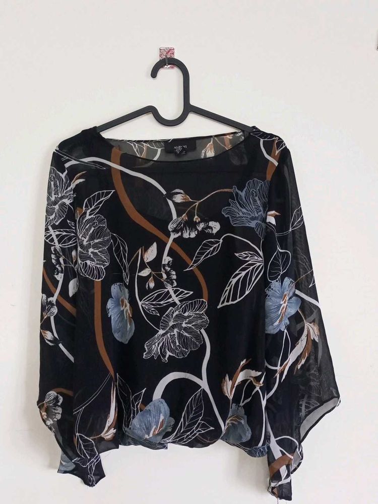 Branded floral sheer top with attached camisole