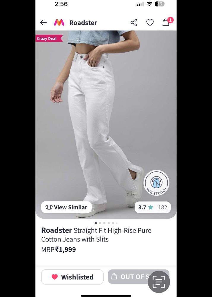 Roadster Straight Fit High Rise Pure Cotton