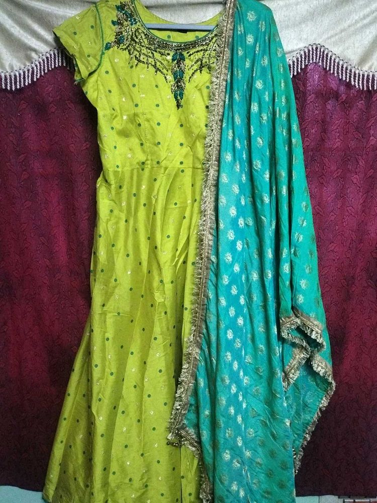 Green &amp; Teal Anarkali Suit