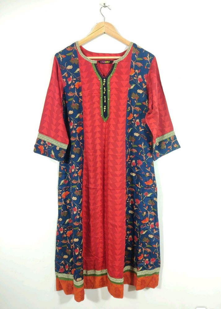 Colorways Red &amp; Blue Printed Kurta (Women&#39;