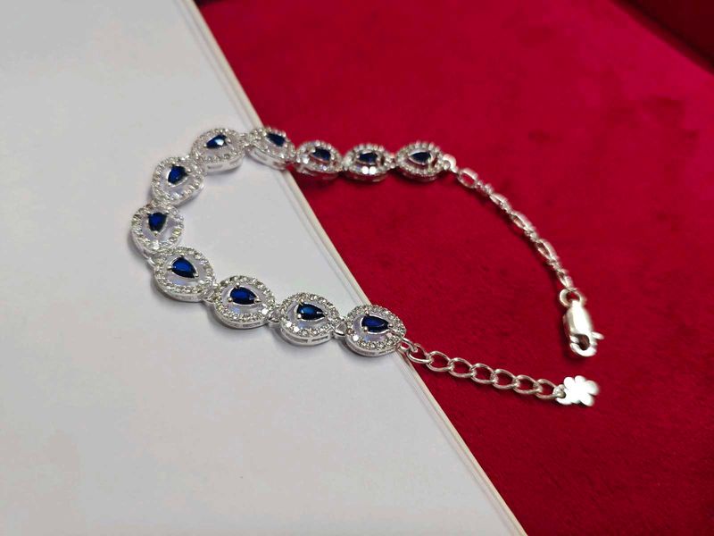 Real Silver Blue Zircon Bracelet