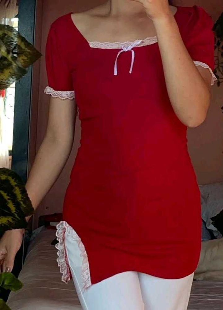 Red Lace Trim Dress
