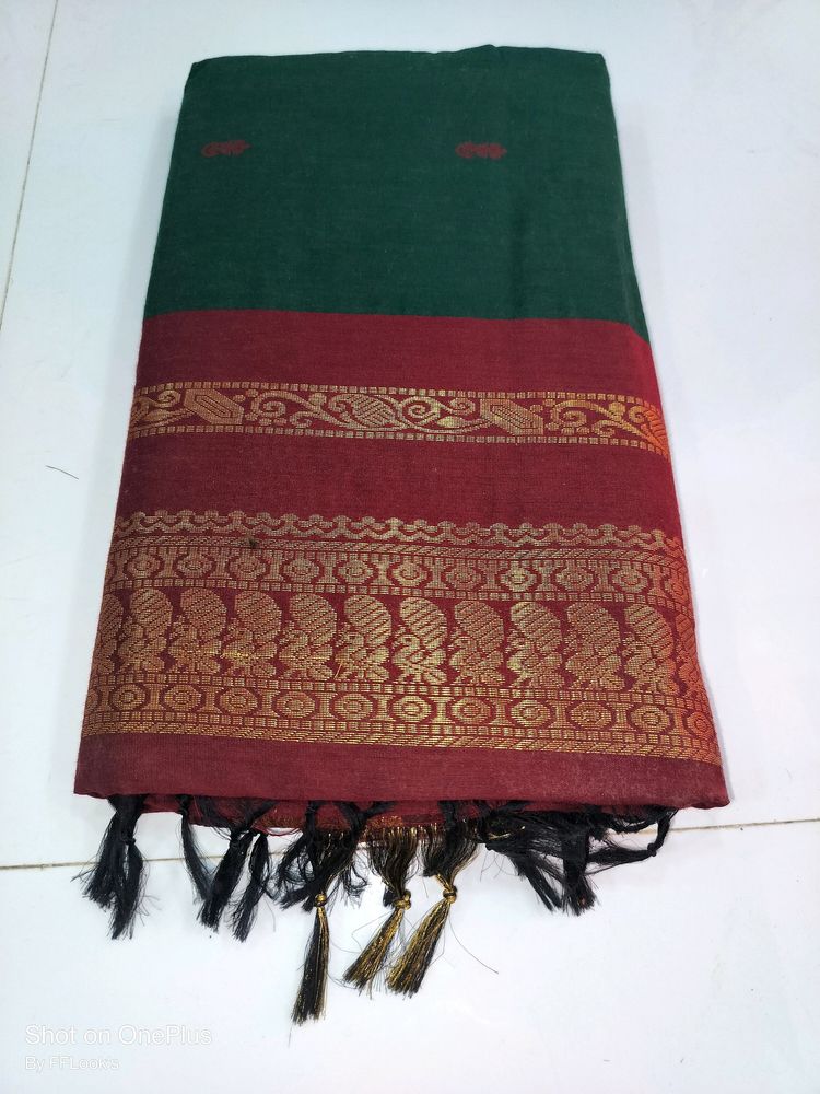 Kalyani Cotton Saree Green With Maroon Colour Beautiful Combination