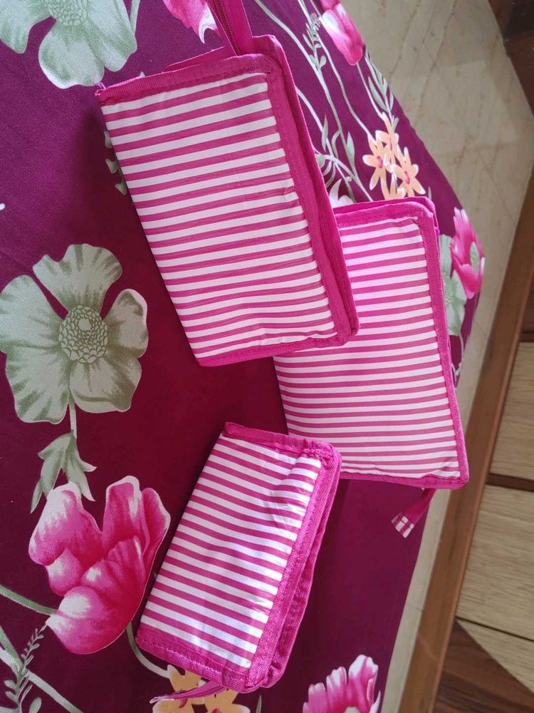 Pink Striped Pouches - Set of 3 Brand new unused