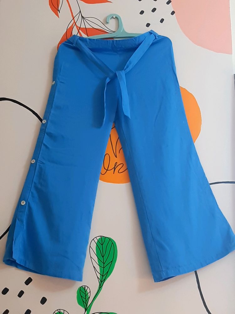 Blue Palazzo Pant With Cotton Belt