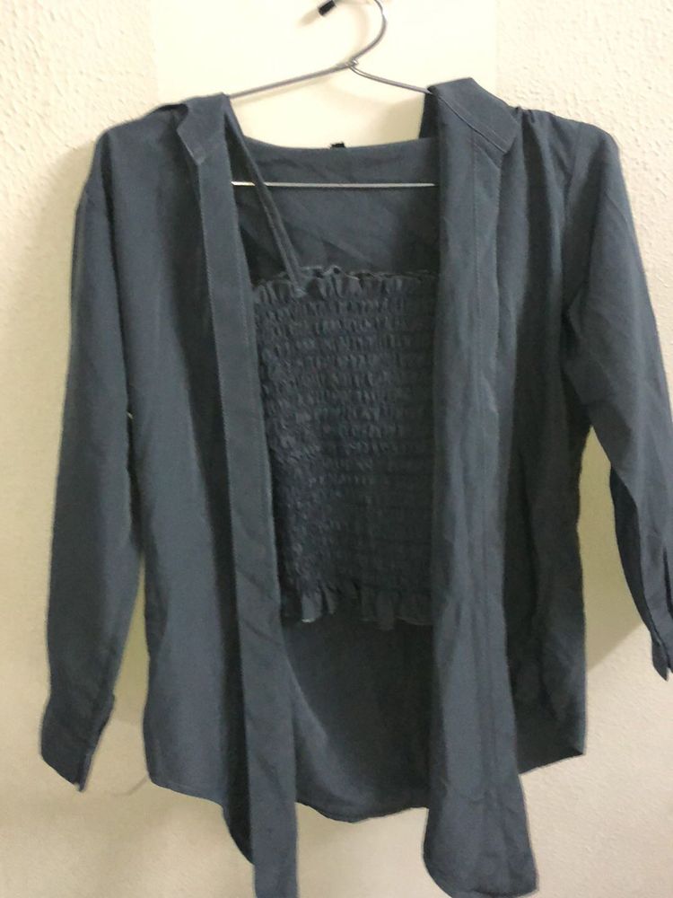 Cute Blue Top and Shrug Set