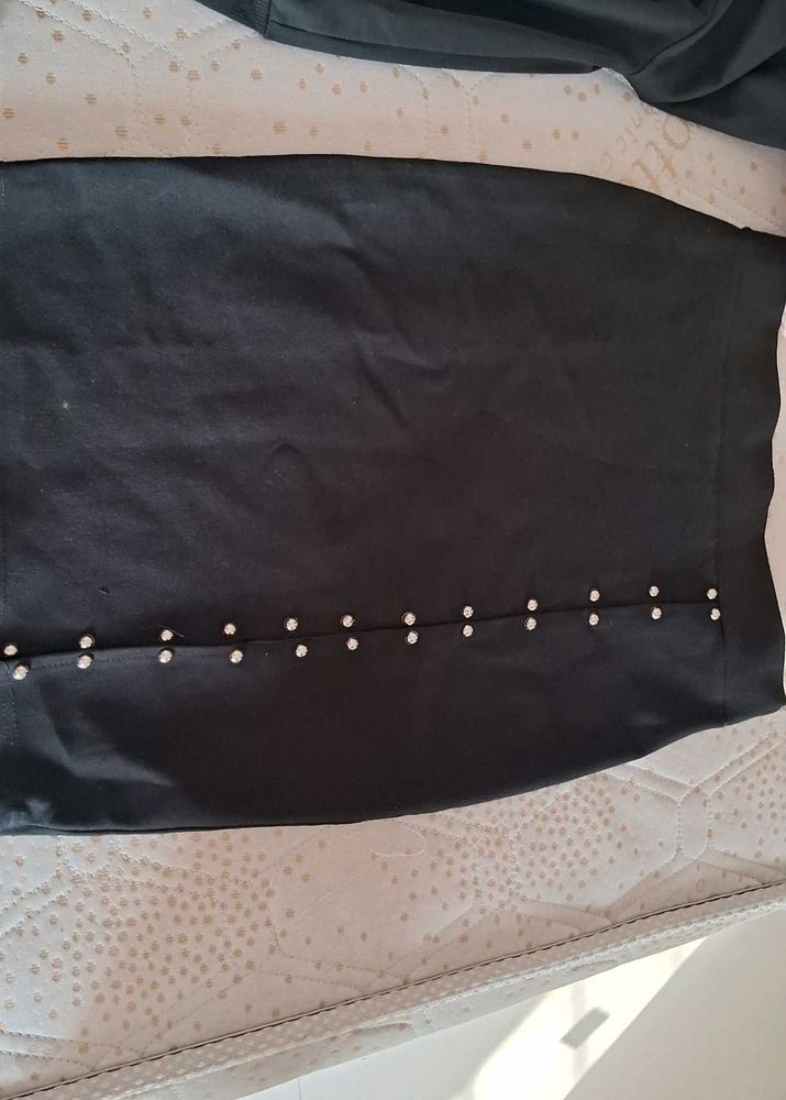 Black Pencil Skirt with Pearl Detail