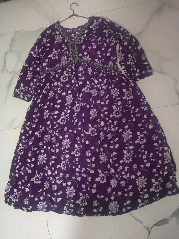 Purple Floral Print Dress