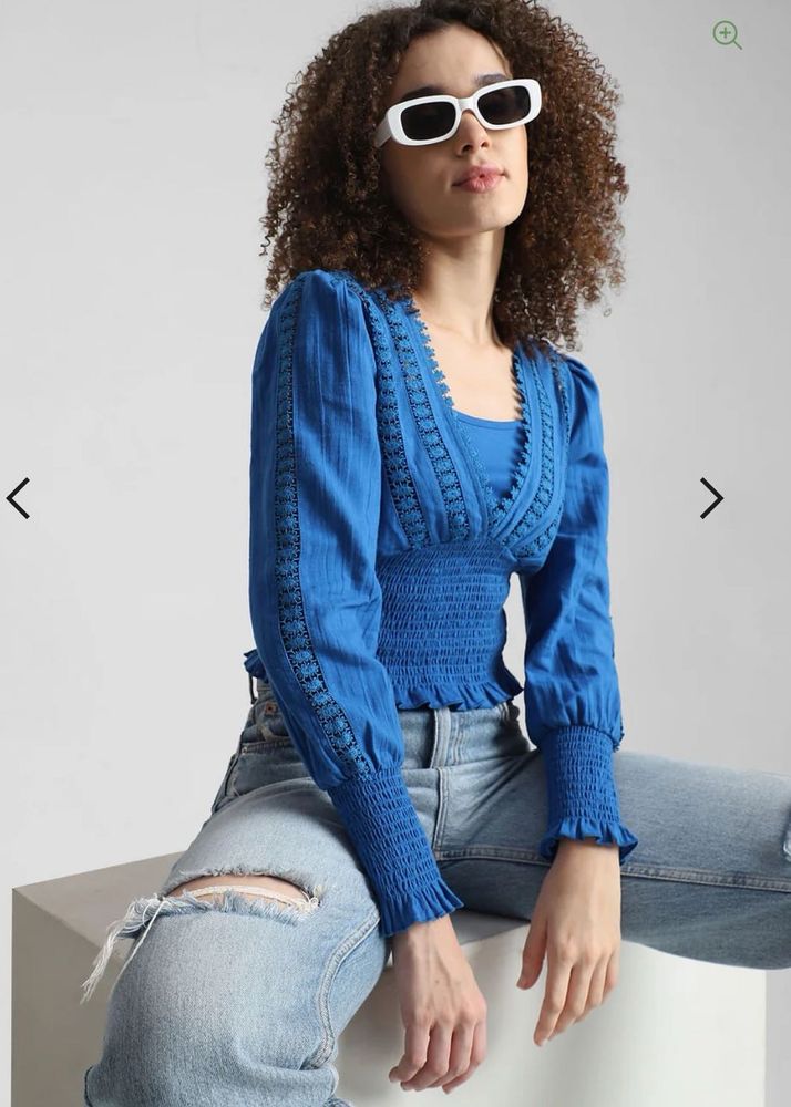 Stylish Blue Smocked Top