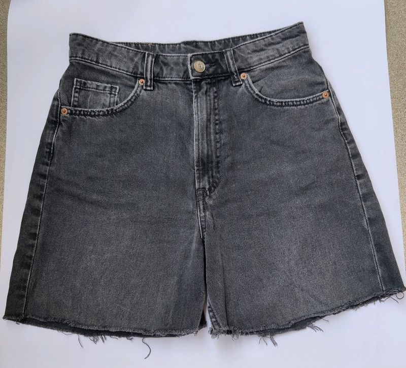Grey faded denim shorts