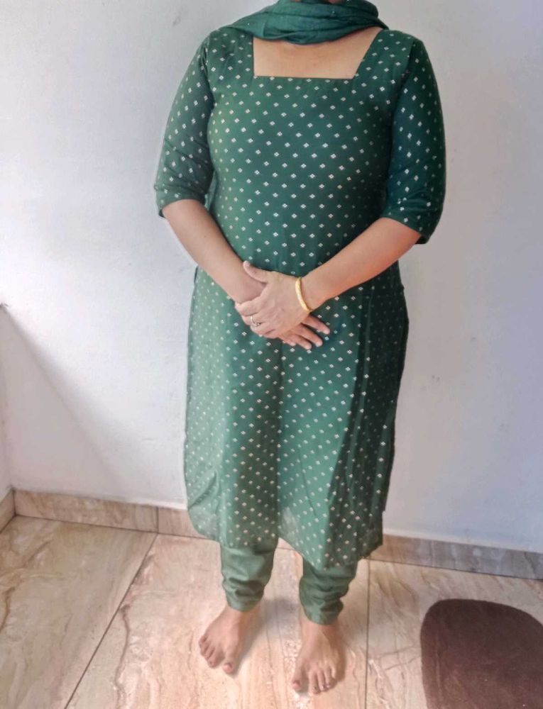 Green Churidhar Set With Long Dupatta
