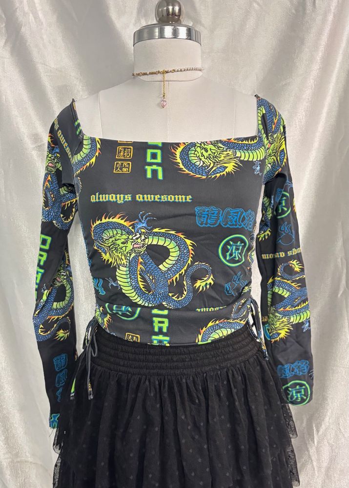 Off Shoulder Dragon Printed Top