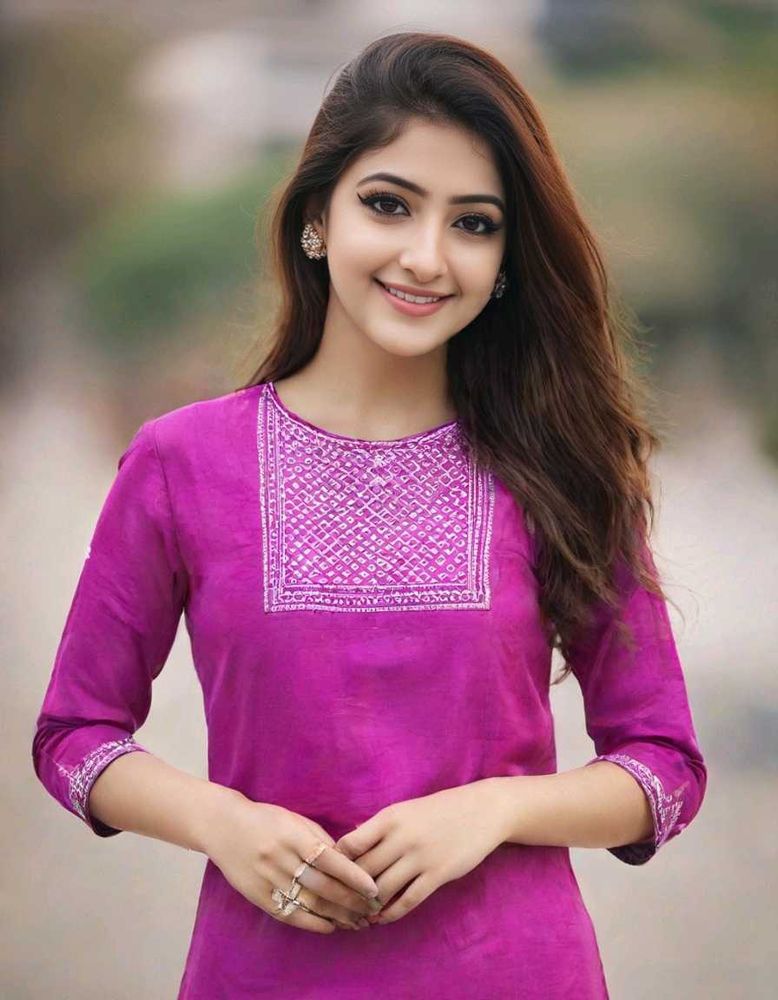 Purple Neck Embroidered Kurti
