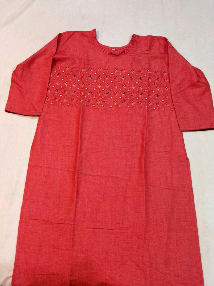 Red Embroidered Kurti