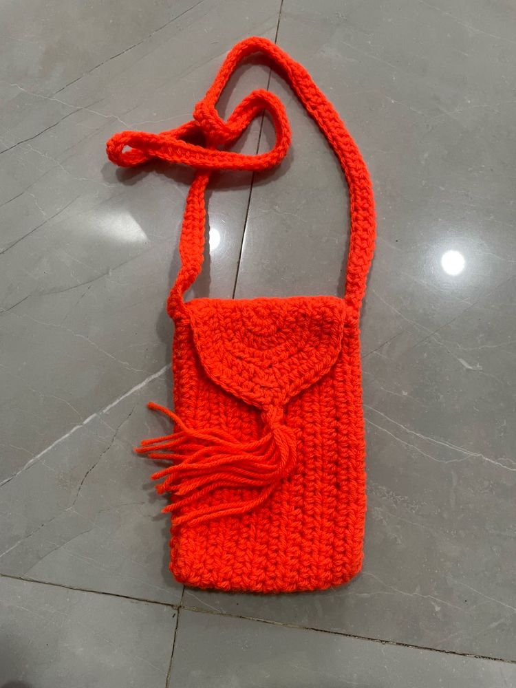 Crochet Neon Orange Phone Bag