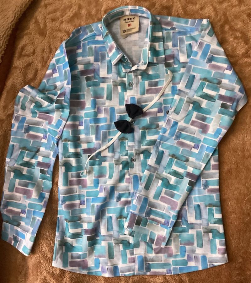 Funky Patterned Shirt &amp; Navy Blue Pants Set