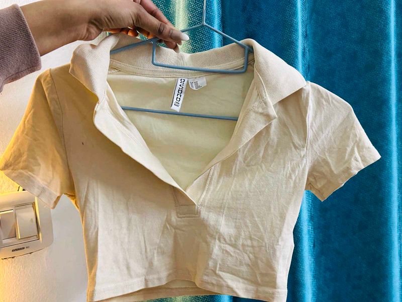 H&amp;m Collared Crop Fitted Top