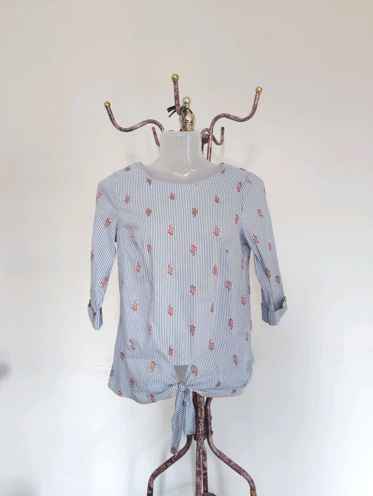Striped Floral Tie-Front Top