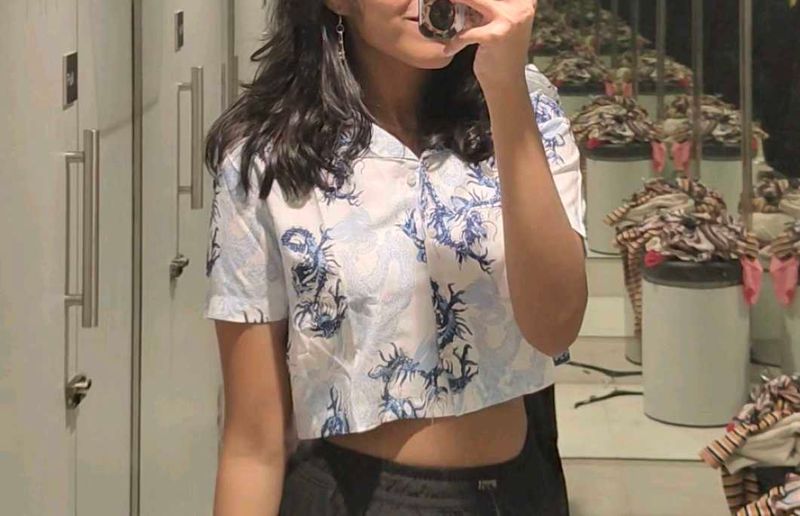 Dragon Printed Crop Shirt