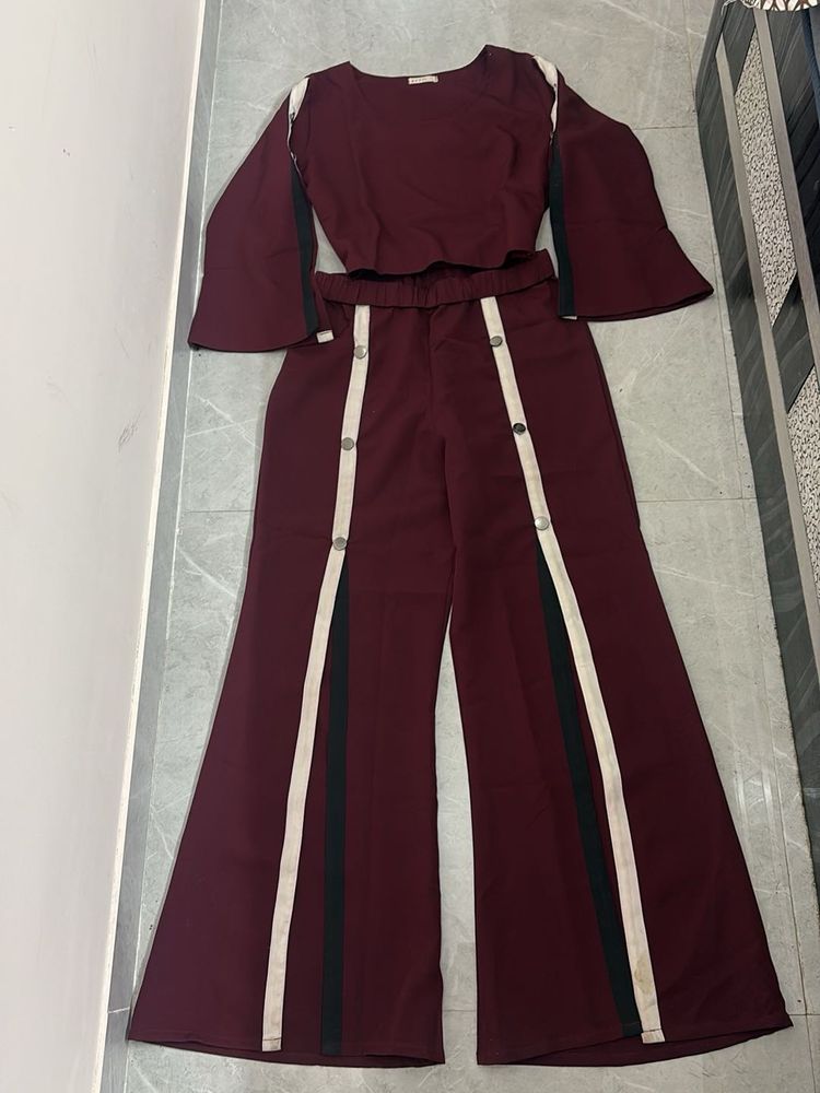 Burgundy Co-ord Set with Flare Sleeves