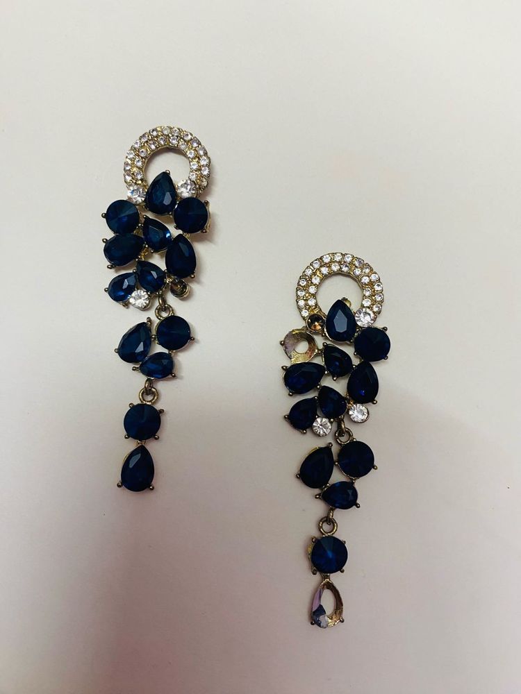 Navy Teardrop Dangle Earrings