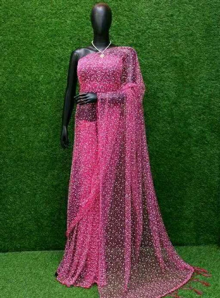 Pink Net Saree