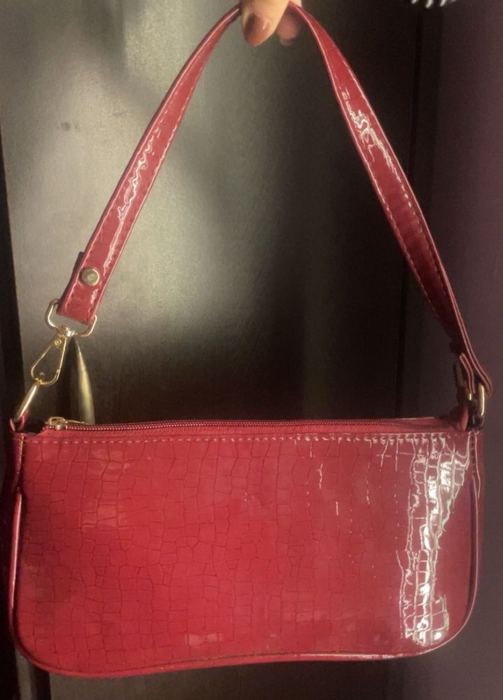 Red Croc Embossed Baguette Bag