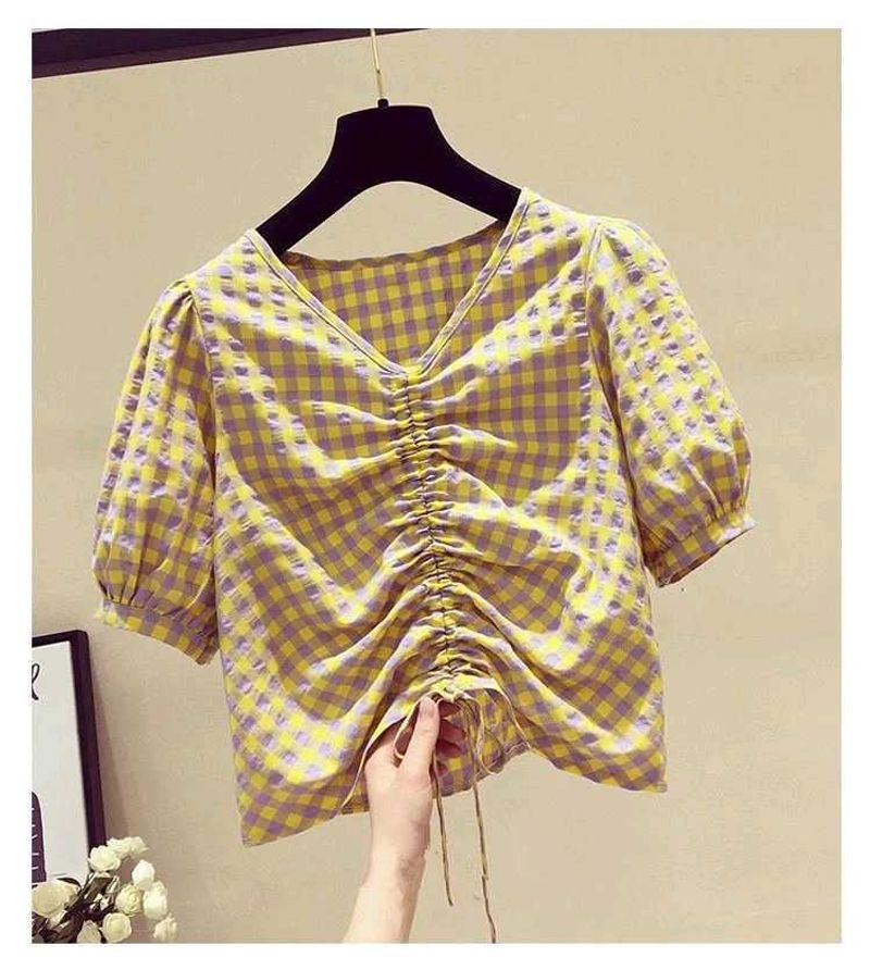 Gingham Drawstring Top