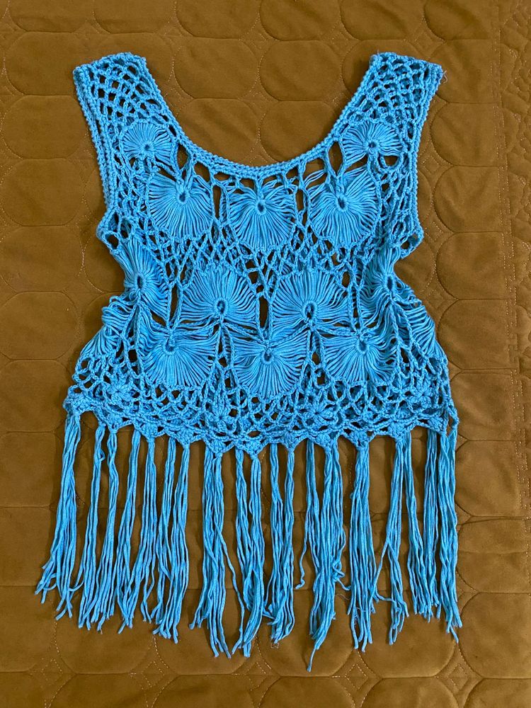 Crochet Fringe Tank Top Fits S-M