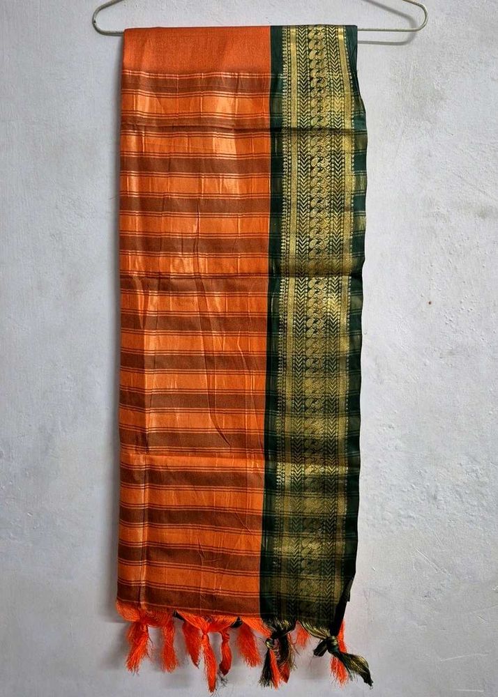Orange Silk Blend Saree